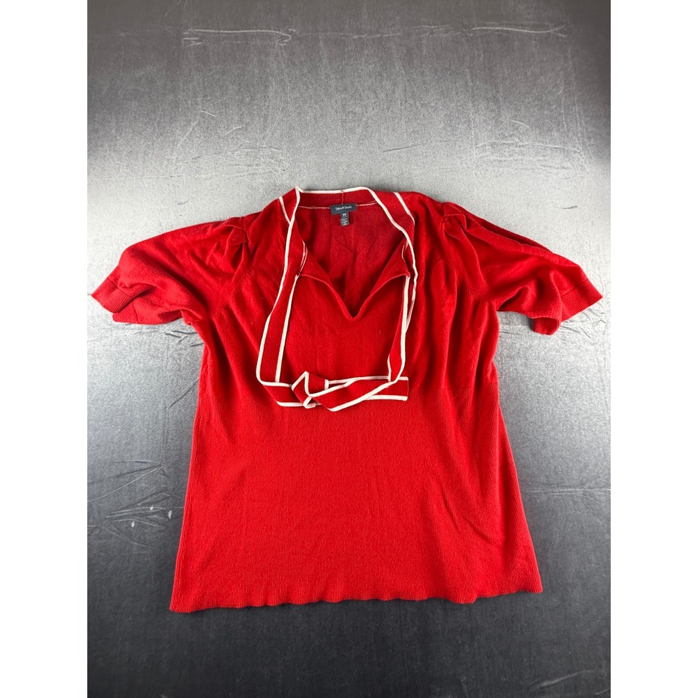 ModCloth Red White Trim Tie Neck Short Sleeve Knit Top Plus Size 3X MRS0552